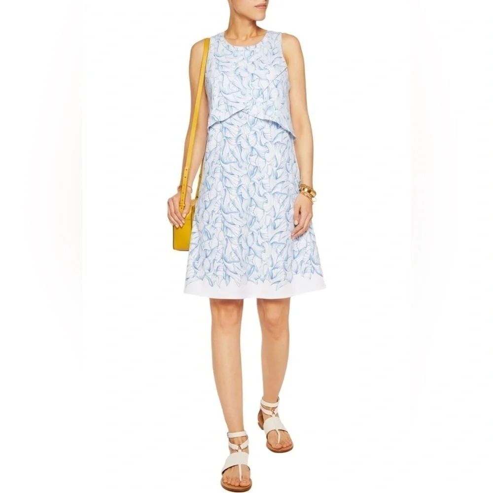 Tory Burch | Women's Flowy Coastal Kaley Pima Cotton Dress Size Large Blue White